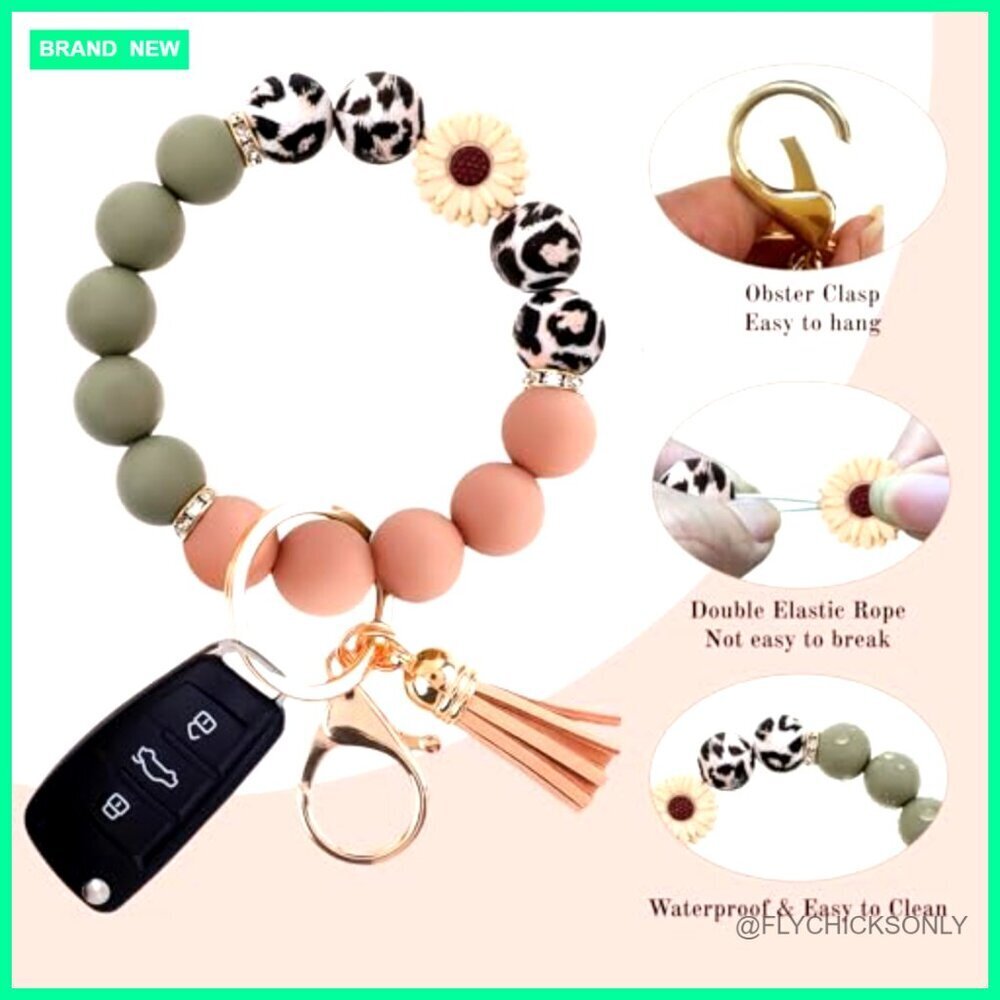 Adjustable Silicone Bead Bracelet Keychain with Detachable Clip, Hands-Free - Picture 2 of 5